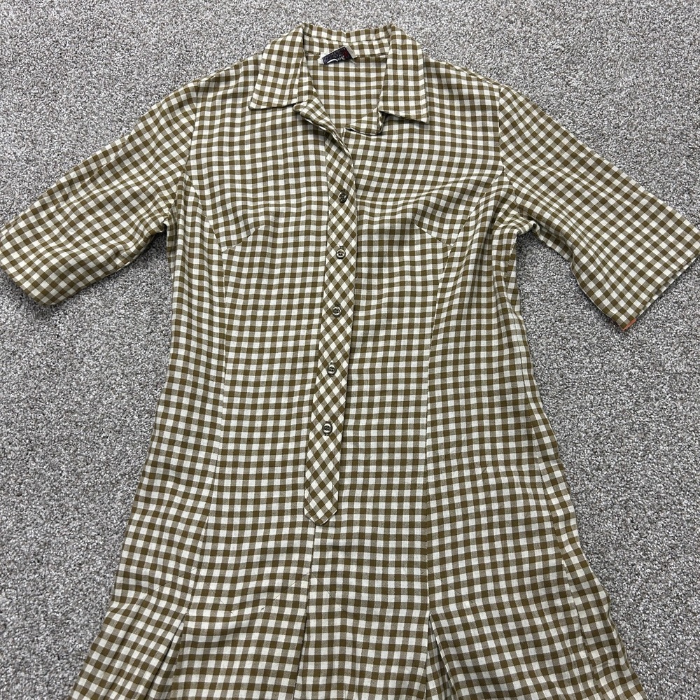 Vintage Serbin Shirt Dress Womens M Brown Gingham Collared Half Sleeve Casual